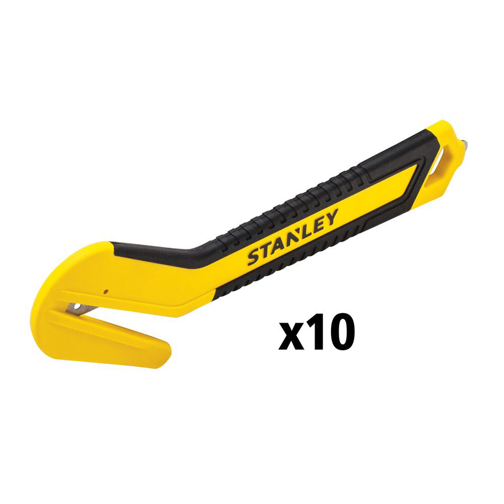Stanley STHT10357-1, Set 10 bucati cutter cu maner cauciucat pentru chinga si folie, 190mm, lama tip carlig