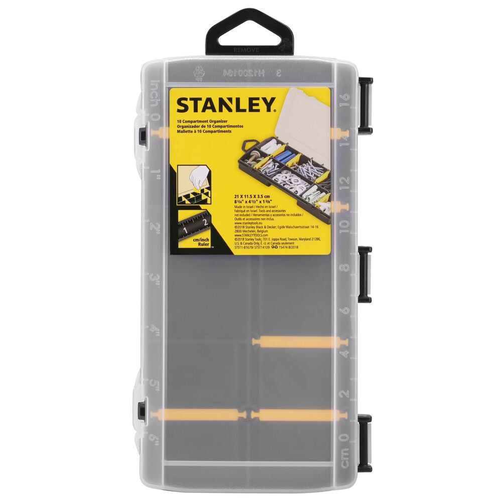 Stanley STST81679-1, Organizator accesorii cu 10 compartimente, inel de agatare, 6 despartitoare detasabile, 0.5 litri, (9 inch) 210x115x35mm