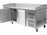 MASĂ RECE PENTRU PIZZA, BLAT DIN GRANIT, 2 UȘI + 7 SERTARE, 580L YATO YG-05310