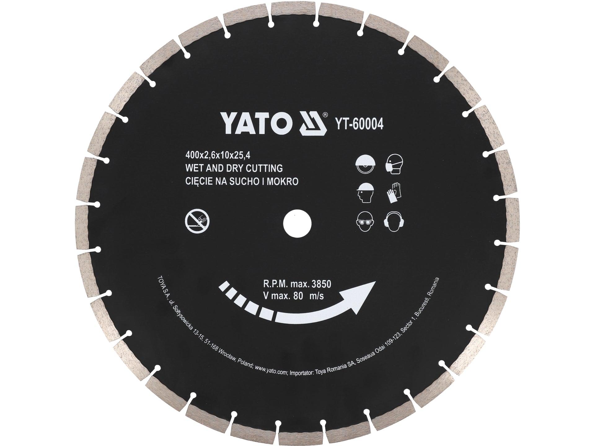 DISC DIAMANTAT PENTRU BETON 3400X25.4MM, TĂIEREA USCĂTĂ ȘI UMEDĂ YATO YT-60004
