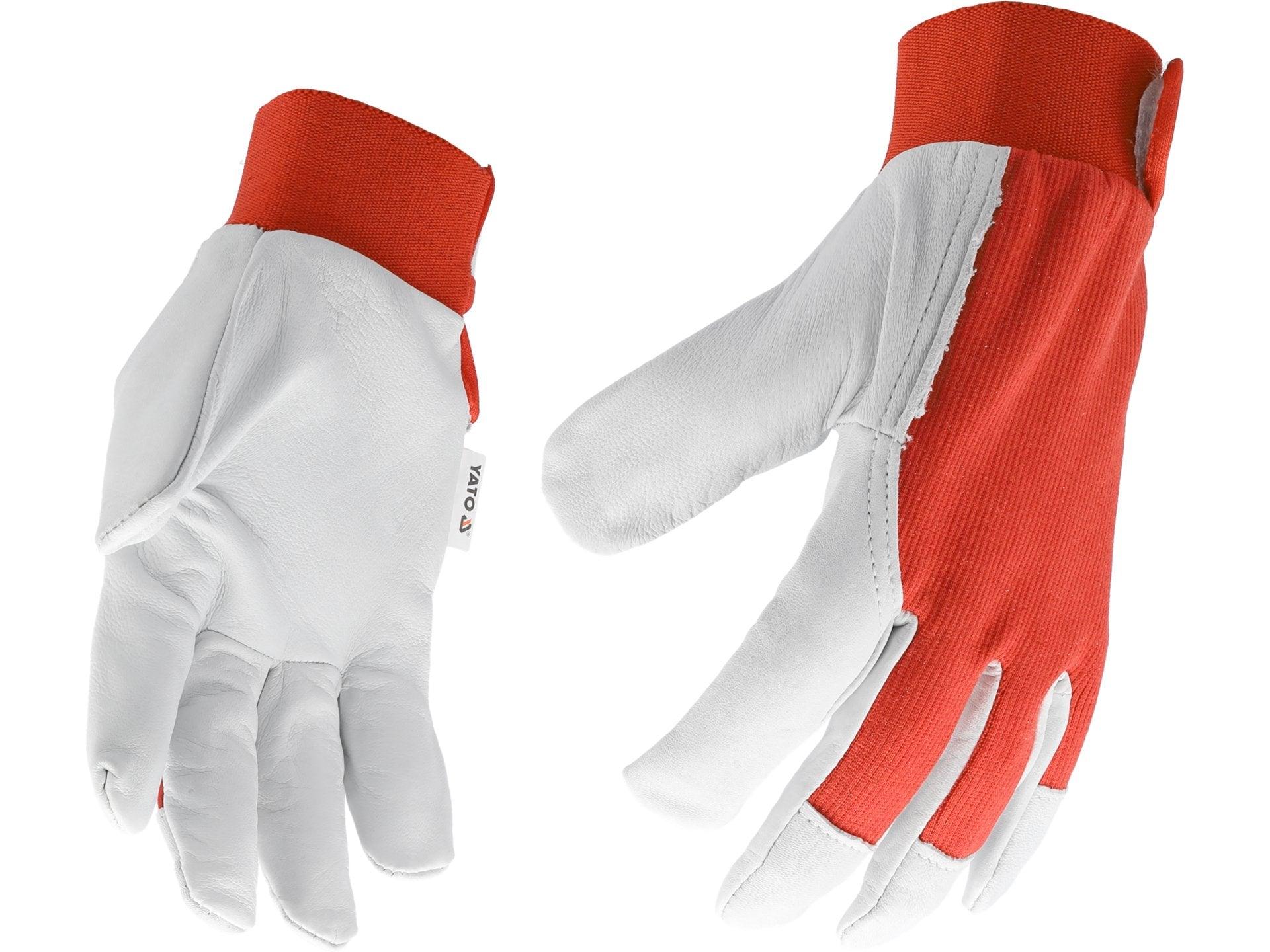 MĂNUȘI LUCRU MĂRIMEA 10, BUMBAC/PIELE ROȘU YATO YT-74642