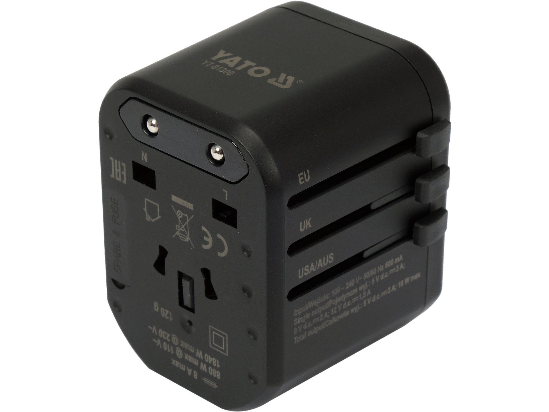 ADAPTOR UNIVERSAL DE CĂLĂTORIE, 1 PORT USB + 1 PORT USB-C YATO YT-81300