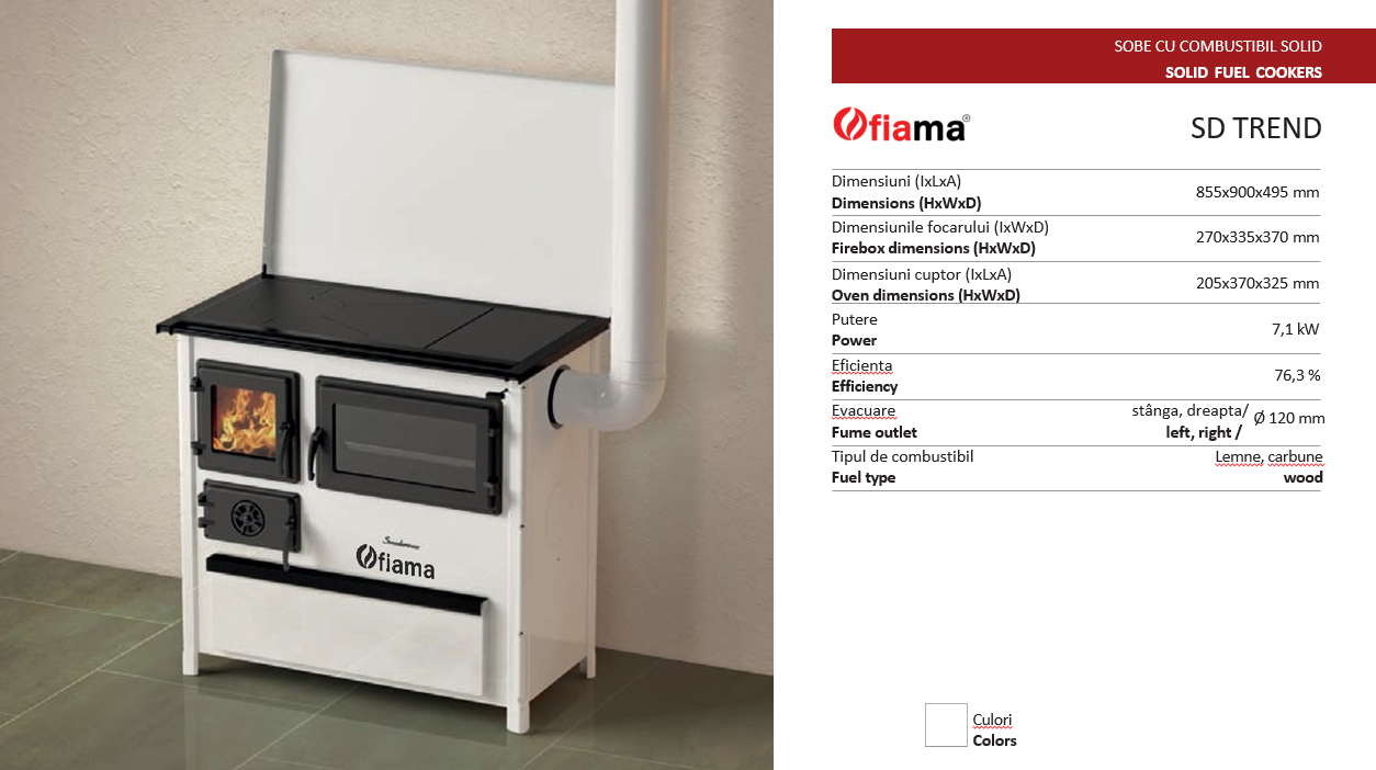 Soba de gatit si incalzit FIAMA TREND SD, 7 kW, cu cuptor de gatit si