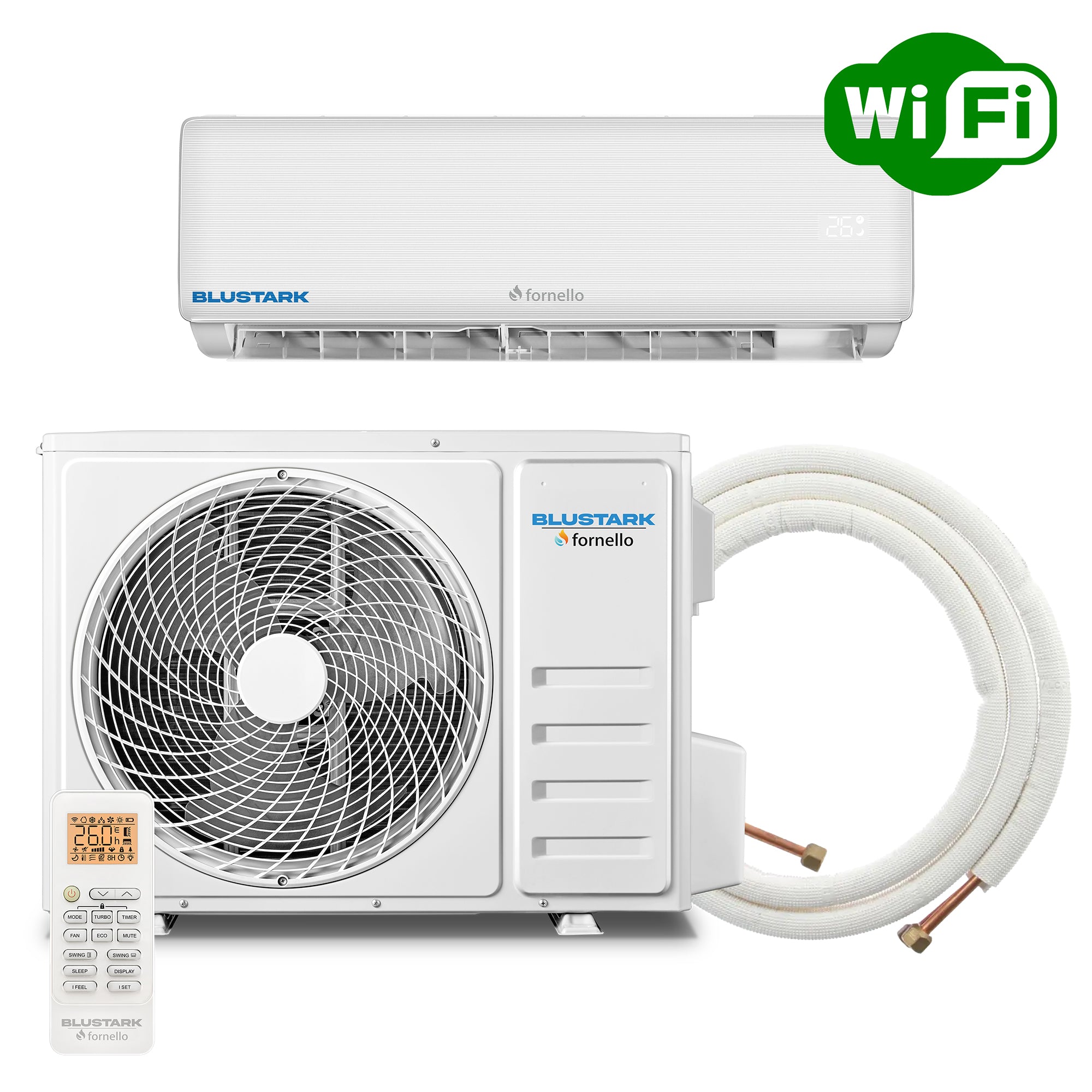 Aer conditionat Fornello BluStark FAN 12 CB, 12000 BTU, clasa energetica A++, WI-FI, cu kit de instalare inclus
