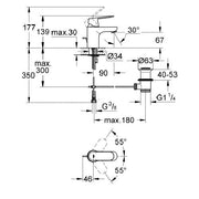 Baterie lavoar Grohe Eurosmart Cosmopolitan S size, ventil pop-up, crom