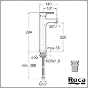 Baterie lavoar Roca Arola, XL, 294 mm, ventil crom, A5A376AC0K