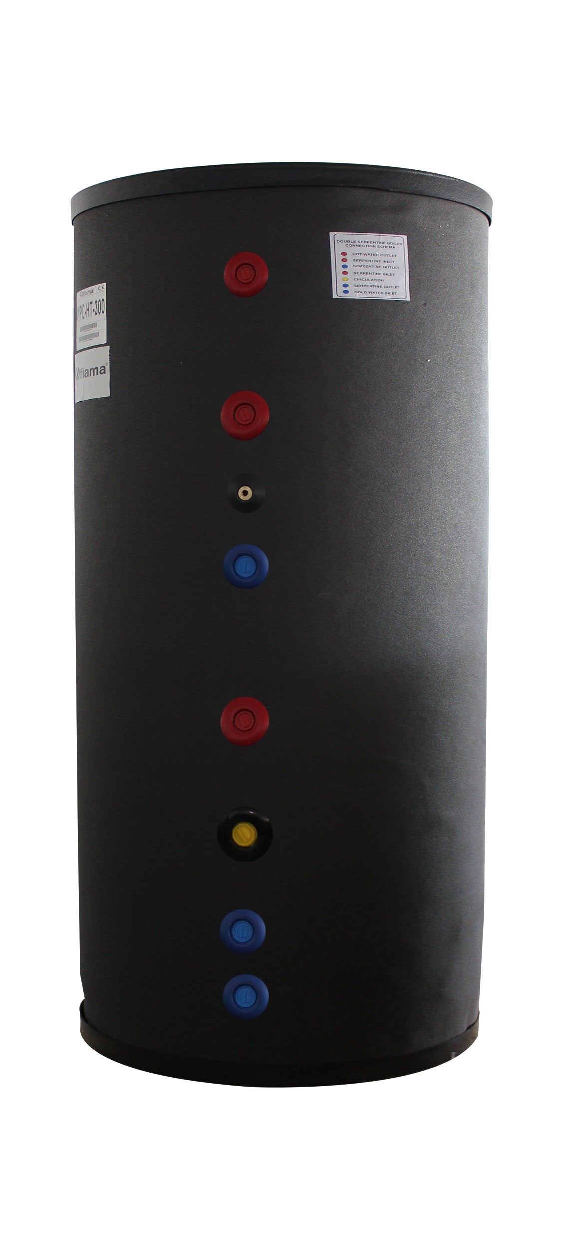 Boiler cu 2 serpentine FIAMA WPC HT 160 LT 2S, pentru centrala termica si solar, montaj pe sol, izolatie termica, manta de protectie, serpentine bivalent