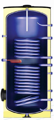 Boiler cu 2 serpentine FORNELLO SOL 1000 LT 2S, pentru centrala termica si solar, montaj pe sol, izolatie termica, manta de protectie , flansa de vizitare