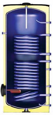 Boiler cu 2 serpentine FORNELLO SOL 1000 LT 2S, pentru centrala termica si solar, montaj pe sol, izolatie termica, manta de protectie , flansa de vizitare