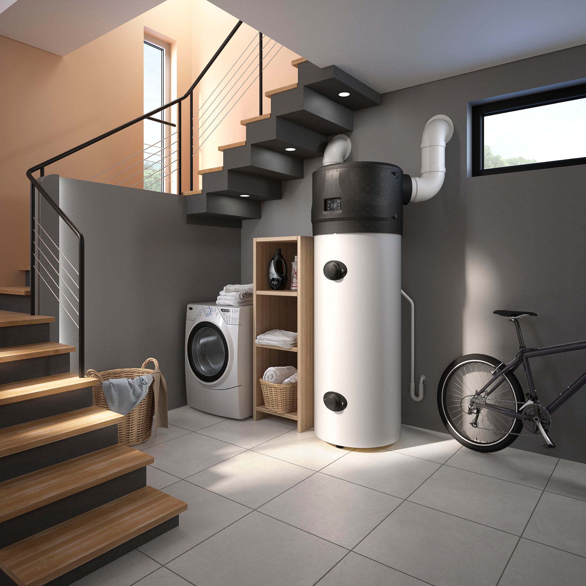 Boiler cu pompa de caldura fara serpentina Tesy AquaThermica Pro HPWH 4.11FS 260 U 02, pentru apa calda menajera, clasa energetica A+, 260 litri