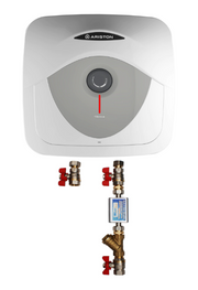Pachet Boiler electric Ariston Andris RS 30 EU, 30 l, 1500 W, Led iluminat, Protectie electrica IPX1, Montare deasupra chiuvetei, Reglaj extern de temperatura, supapa siguranta si kit de montaj inclus