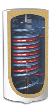 Boiler termoelectric Sunsystem BB NL2 150 PRL 3KW cu doua serpentine, 150 litri, putere serpentina 15 kw, putere electrica 3 KW, serpentine pe partea dreapta, reglaj extern al temperaturii, izolatie termica