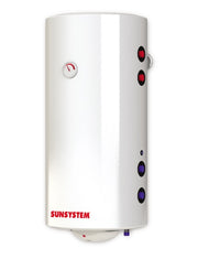 Boiler termoelectric Sunsystem BB NL2 200 PRL 3KW cu doua serpentine, 200 litri, putere serpentina 15 kw, putere electrica 3 KW, serpentine pe partea dreapta, reglaj extern al temperaturii, izolatie termica