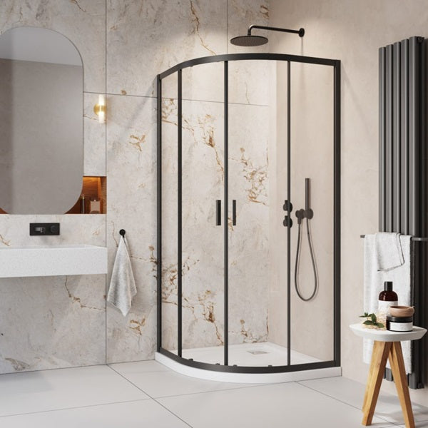 Cabina de dus semirotunda, cu usi culisante, Radaway Alienta Black A,