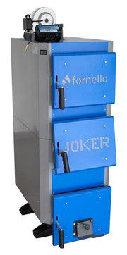 Pachet Cazan (centrala) pe combustibil solid, (lemn, carbune), Fornello Joker 24 kW, Boiler, Vas Expansiune, Pompa, Fitinguri Montaj