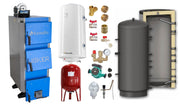 Pachet Cazan (centrala) pe combustibil solid, (lemn, carbune), Fornello Joker 24 kW, Puffer 800 litri, Boiler, Vas Expansiune, Pompa, Fitinguri Montaj
