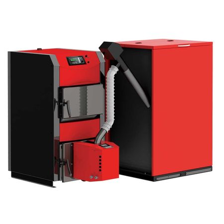 Centrala mixta combustibil solid si peleti Sunsystem Burnit NWB PRIME 40 KW cu arzator Peleti Burnit Pell 40 cu autocuratare, sneck si buncar 500 litri
