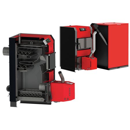 Centrala mixta combustibil solid si peleti Sunsystem Burnit NWB PRIME 40 KW cu arzator Peleti Burnit Pell 40 cu autocuratare, sneck si buncar 500 litri