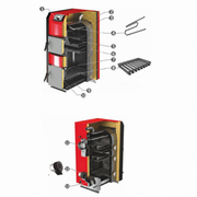 Centrala mixta combustibil solid si peleti Sunsystem Burnit NWB PRIME 50 KW cu arzator Peleti Burnit Pell 40 cu autocuratare, sneck si buncar 500 litri