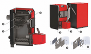 Centrala mixta combustibil solid si peleti Sunsystem Burnit NWB PRIME 50 KW cu arzator Peleti Burnit Pell 40 cu autocuratare, sneck si buncar 500 litri