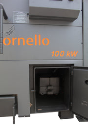 Centrala pe peleti Fornello Eco Energy 150 kW, echipata cu automatizare, afisaj digital, arzator fonta, curatare mecania a drumurilor de fum, buncar peleti integrat 490 kg