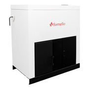Centrala pe peleti Fornello Eco Energy 35 kW, complet echipata pentru incalzire automatizare, pompa recirculare, vas expansiune, afisaj digital, arzator fonta, curatare mecania drumuri fum, buncar peleti integrat 75 kg