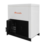Centrala pe peleti Fornello Eco Energy 35 kW, complet echipata pentru incalzire automatizare, pompa recirculare, vas expansiune, afisaj digital, arzator fonta, curatare mecania drumuri fum, buncar peleti integrat 75 kg