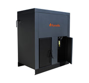 Centrala pe peleti Fornello Eco Energy 35 kW, echipata cu automatizare, afisaj digital, arzator fonta, curatare mecania a drumurilor de fum, buncar peleti integrat 75 kg