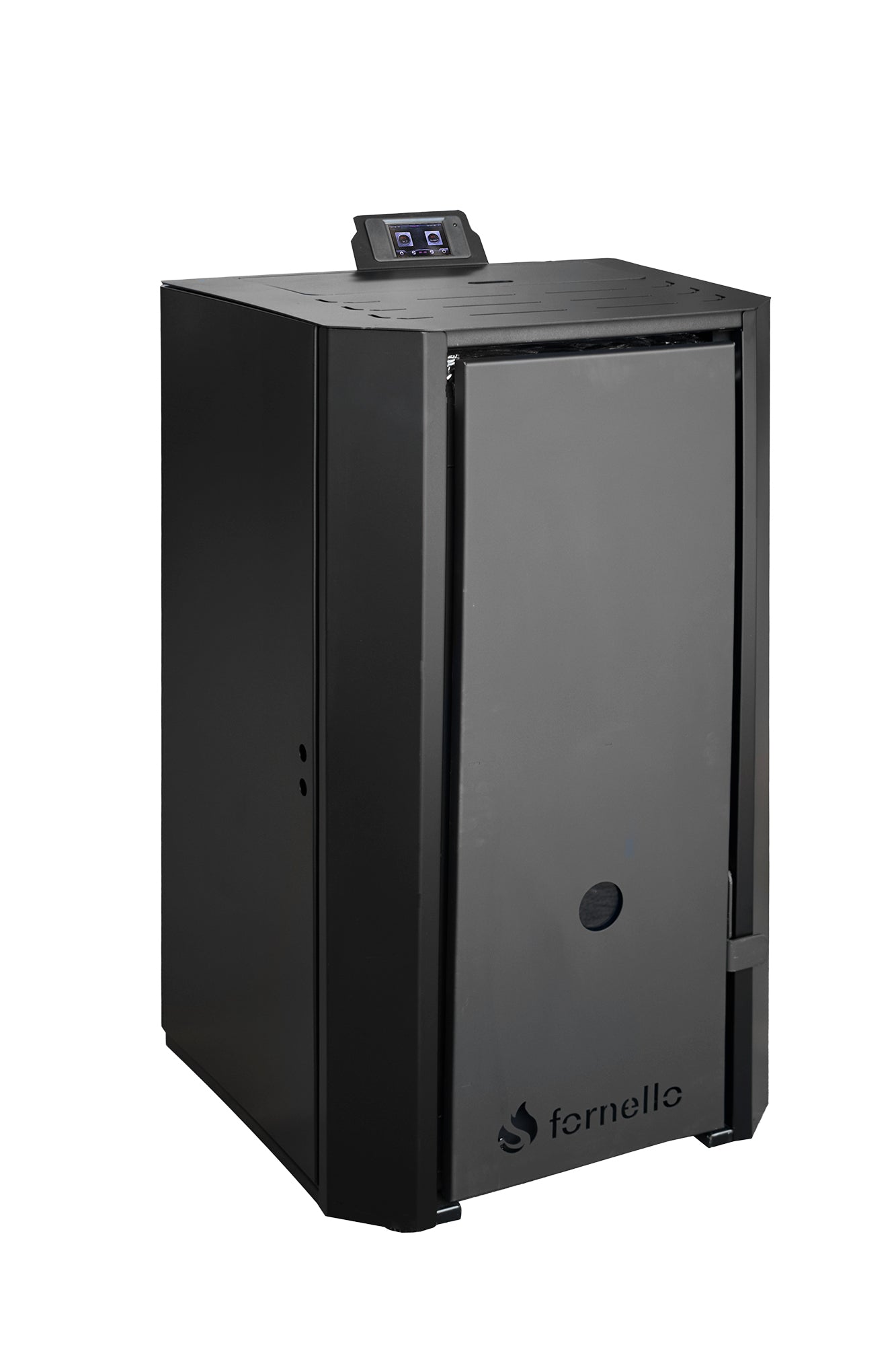 Centrala pe peleti Fornello EVA B Black 25 KW, pompa circulatie, vas expansiune, Grup siguranta, WI-FI, buncar, tiraj fortat, recomandat pentru 160 mp, Negru