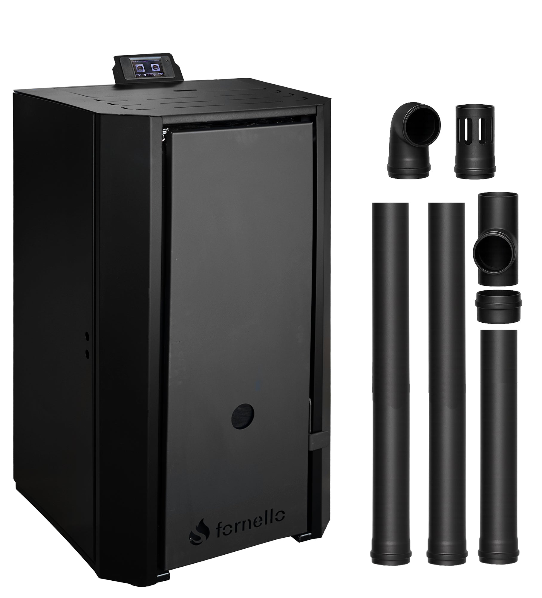 Pachet Centrala pe peleti Fornello EVA B Black 30 kW, pompa