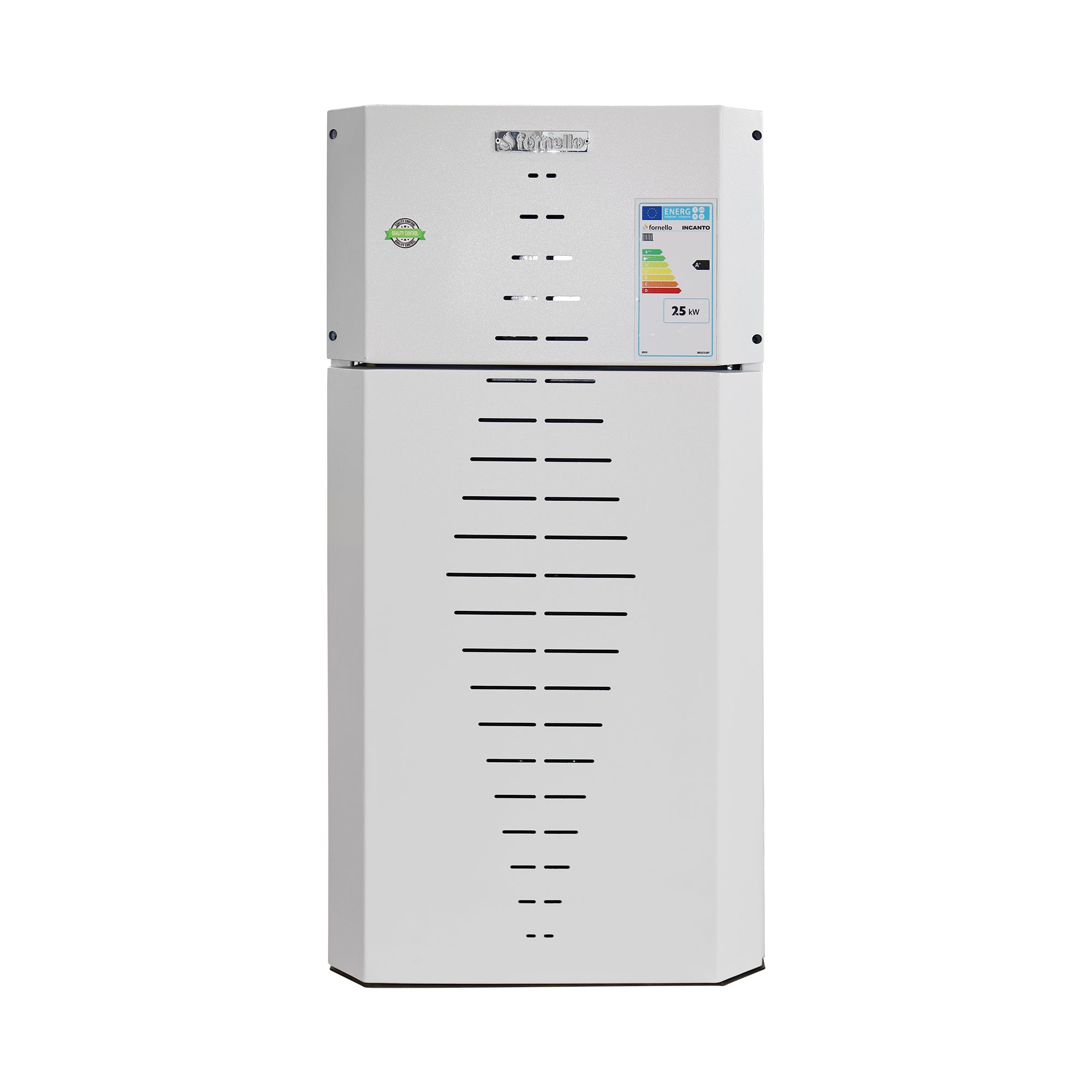 Centrala pe peleti Fornello INCANTO COMPACT 35 kW, pompa electronica, vas expansiune, arzator inox, grup de siguranta, sistem de curatare MECANICA a creuzetului si drumurilor de fum, culoare alb