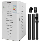 Pachet centrala pe peleti Fornello INCANTO COMPACT 35 kW, pompa electronica, vas expansiune, arzator inox, grup de siguranta, kit evacuare 2.5 ml, sistem de curatare MECANICA a creuzetului si drumurilor de fum, culoare alb