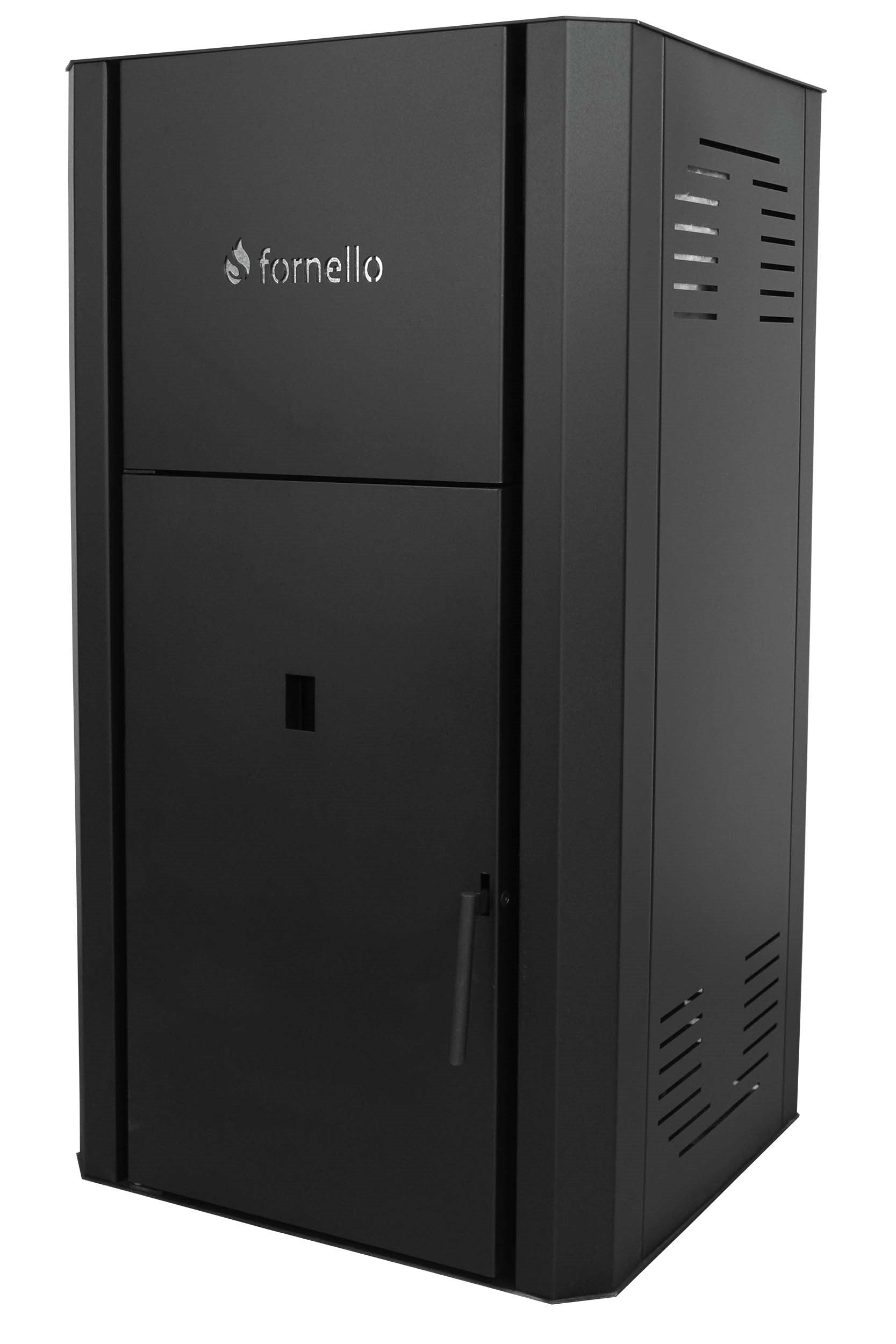 Centrala pe peleti Fornello Primo Pellet Black 30 kw, complet echipata cu pompa de circulatie, vas expansiune, supapa de siguranta, buncar de peleti 30 kg, automatizare, culoare negru, pana la 200 mp