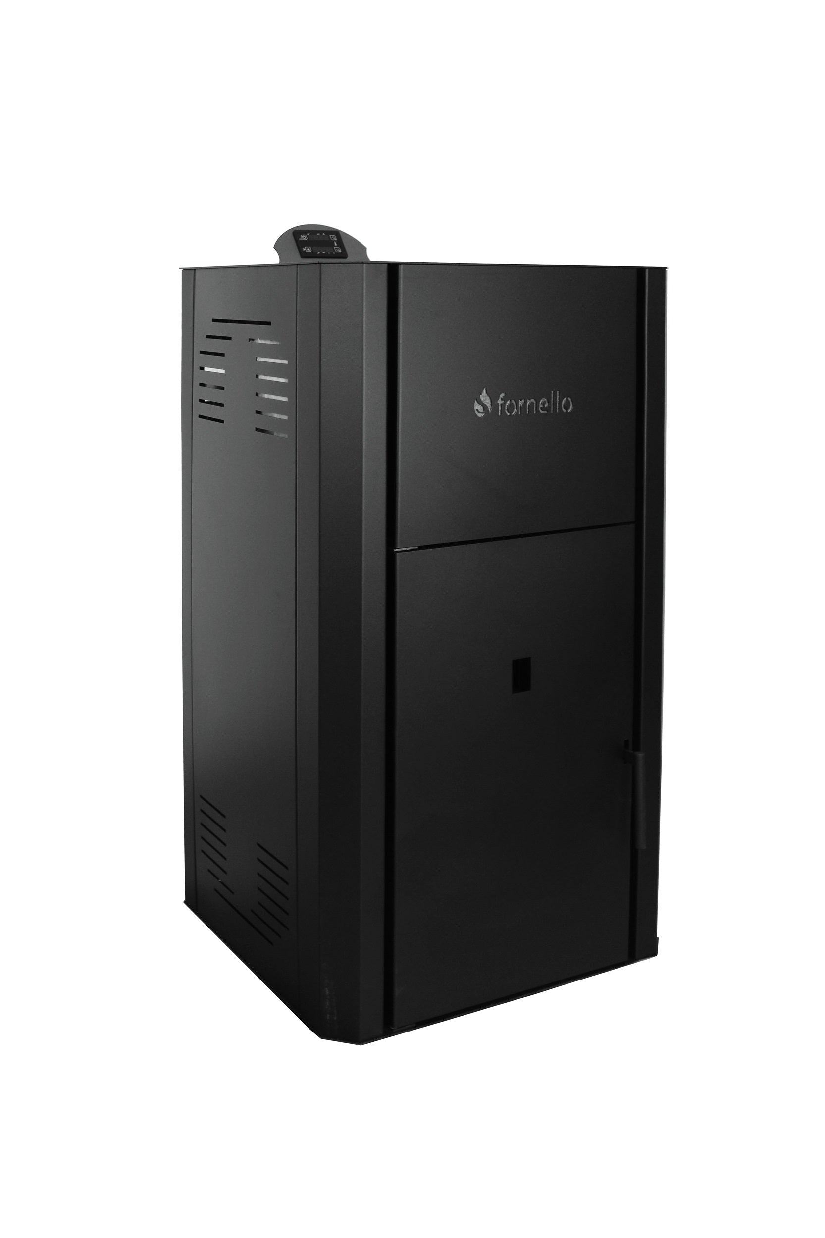 Centrala pe peleti Fornello Primo Pellet Black 30 kw, complet echipata cu pompa de circulatie, vas expansiune, supapa de siguranta, buncar de peleti 30 kg, automatizare, culoare negru, pana la 200 mp