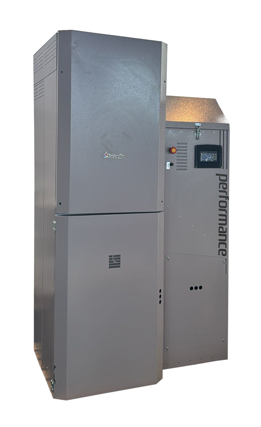 Centrala pe peleti Fornello Slimpel Automatic 40 kw, arzator inox, sistem curatare automata arzator si schimbator de caldura, pompa de circulatie, tiraj fortat , buncar 150 litri, pompa electronica Grundfos
