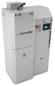 Centrala pe peleti Fornello Slimpel Performance 25 kw, arzator inox, sistem curatare arzator automat, pompa de circulatie, tiraj fortat , buncar 190 litri, pompa electronica Grundfos, sistem curatare mecanica schimbator de caldura, A+