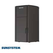 Centrala pe peleti SUNSYSTEM Comfort B 25 kw, complet echipat pentru incalzire, pompa, vas expansiune, automatizare, buncar peleti 25 kg,  tiraj fortat, culoare Crem, aprindere automata, pana la 150 mp