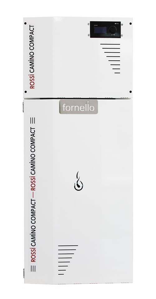 Centrala termica compacta pe peleti Fornello Rossi Camino Compact 25 kw, pompa de circulatie, vas expansiune, tiraj fortat, curatare manuala a arzatorului si a drumurilor de fum, Ecodesign, A+