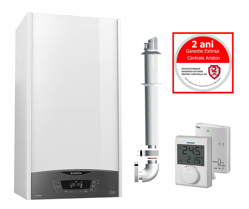 Centrala termica in condensare Ariston CLAS ONE+ WIFI 24 KW pentru incalzire si preparare ACM, kit evacuare inclus