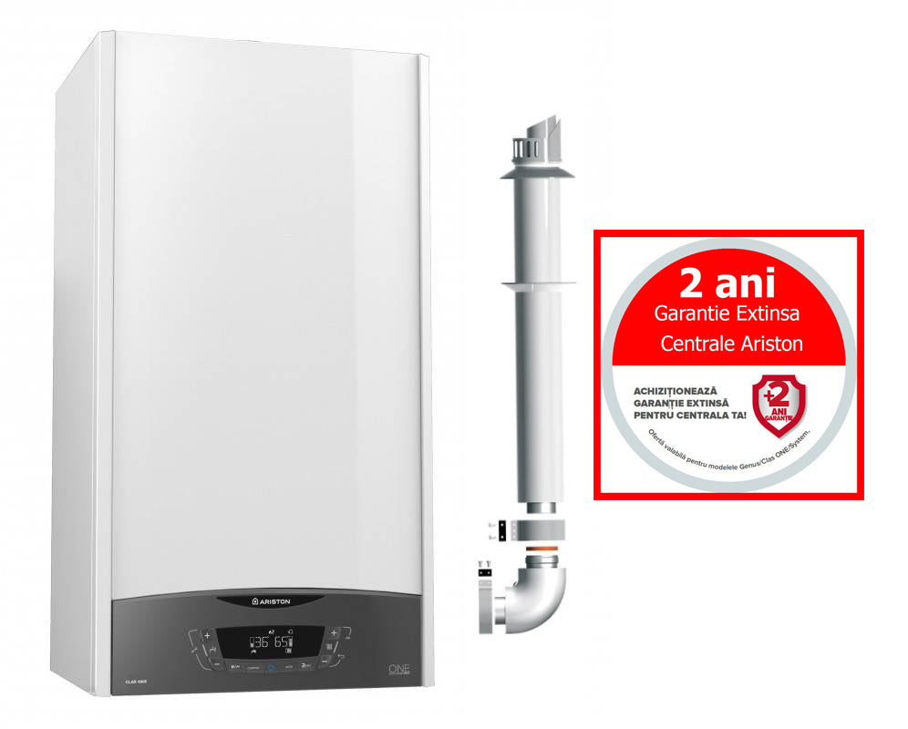 Centrala termica in condensare Ariston CLAS ONE+ WIFI 24 KW pentru incalzire si preparare ACM, kit evacuare si extragarantie incluse