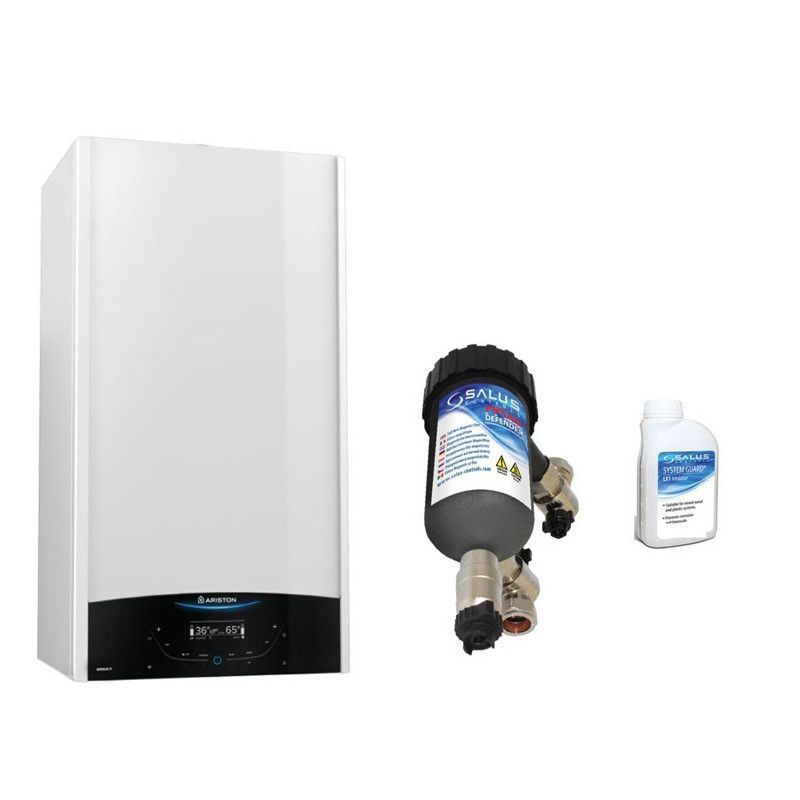 Centrala termica in condensare Ariston Genus One+ 24 EU 24 kW, kit evacuare si filtru antimagnetita Salus MD22A incluse, pentru o protectie sporita a centralei termice