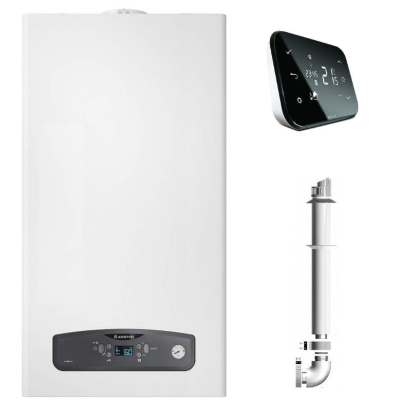 Centrala termica in condensatie Ariston Cares S 30 kW, kit evacuare inclus si Salus IT500 wifi termostat ambient cu control prin internet