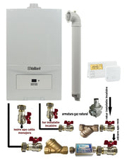 Pachet Centrala termica in condensatie Vaillant ecoTEC Pure VUW 236/7-2, 23 kw, murala, afisaj digital, schimbator caldura inox, kit de evacuare, termostat si fitinguri montaj
