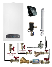 Centrala termica pe gaz in condensare Ariston CARES S 24 kW, clasa A, LCD, model nou, Salus IT500 wifi termostat ambient cu control prin internet, filtru antimagnetita si pachet instalare