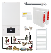 Pachet apartament cu o camera, centrala termica pe gaz in condensare Motan Condens KPlus 22.5 kW, kit evacuare, termostat, calorifere otel, kit armaturi centrala, robineti calorifer