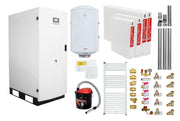 Centrala termica pe peleti Fornello GT 25 Standard, echipata cu pompa circulatie Wilo, vas expansiune, manometru, calorifere, boiler fornello 100 l, kit evacuare 3.5 ml, Termostat Salus 091FLRFV2 si Aspirator Cenusa, fitinguri