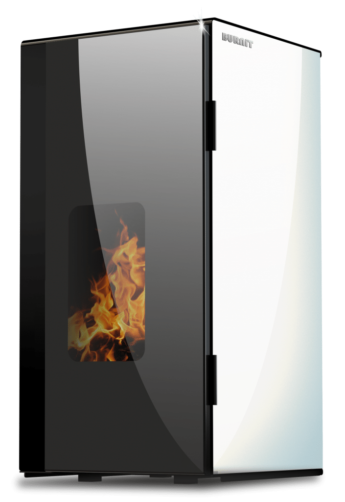 Termosemineu pe peleti Burnit Vision White 13 kw, echipat cu pompa de circulatie, vas de expansiune, automatizare, suprafata pana la 80 metri patrati