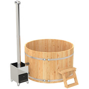 Ciubar din molid Ø 1,6m cu soba exterioara din inox 28kW