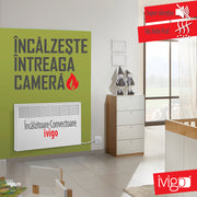 Convector iVigo Manual EPK 1000 W White, control mecanic, Termostat de siguranta, termostat reglabil, IP 24, pentru 12 mp, ERP 2018