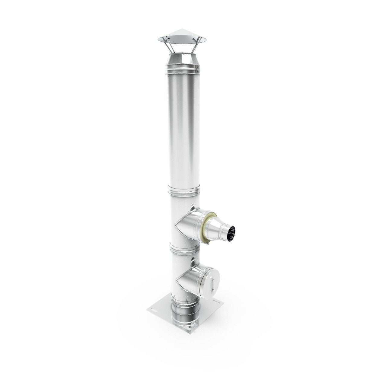 Cos de fum inox, Fornello dublu perete inox-inox, izolatie din vata bazaltica 40 mm, inaltime 8 metri, diametru interior 200 mm, pentru centrale pe lemn, carbune si peleti, complet pentru montaj